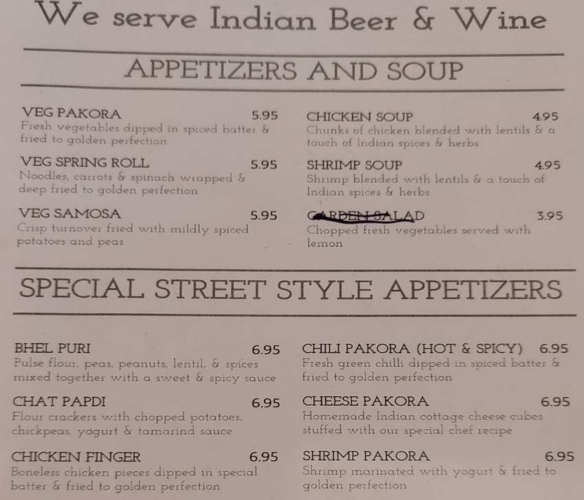 Indian Grill menu page 1