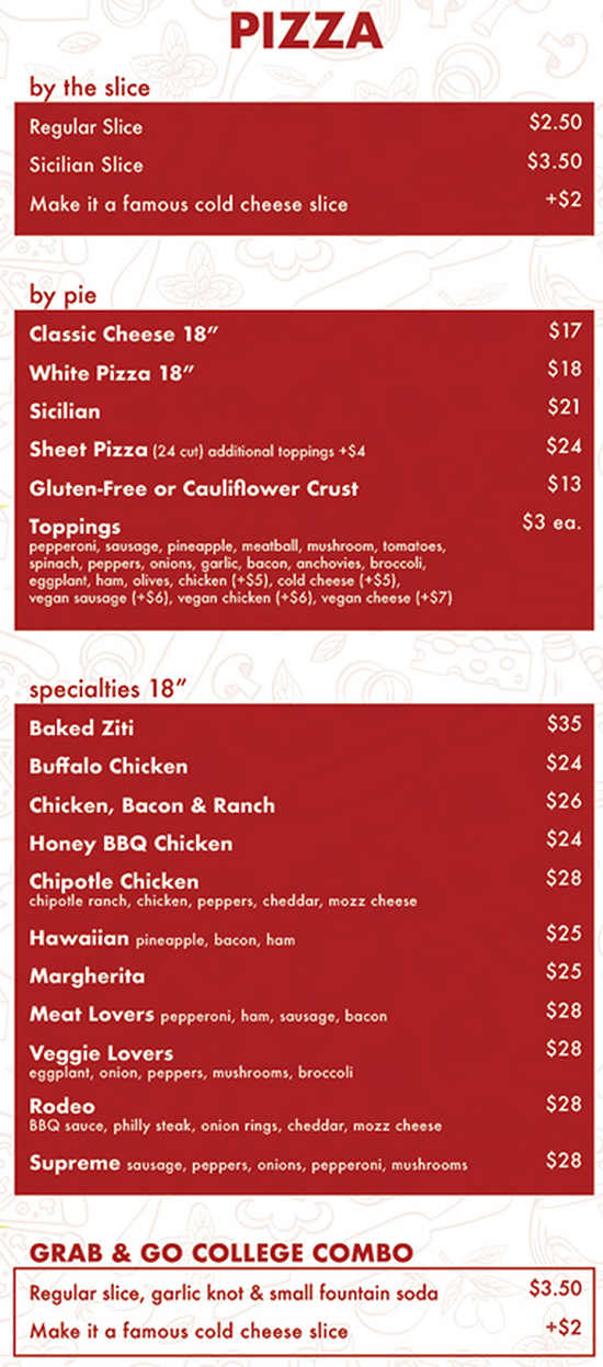Sal's Pizzeria Menu, Oneonta, NY