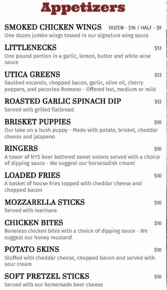 Sloan's NY Grill menu page 1