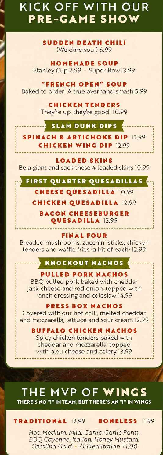 The Press Box menu page 1