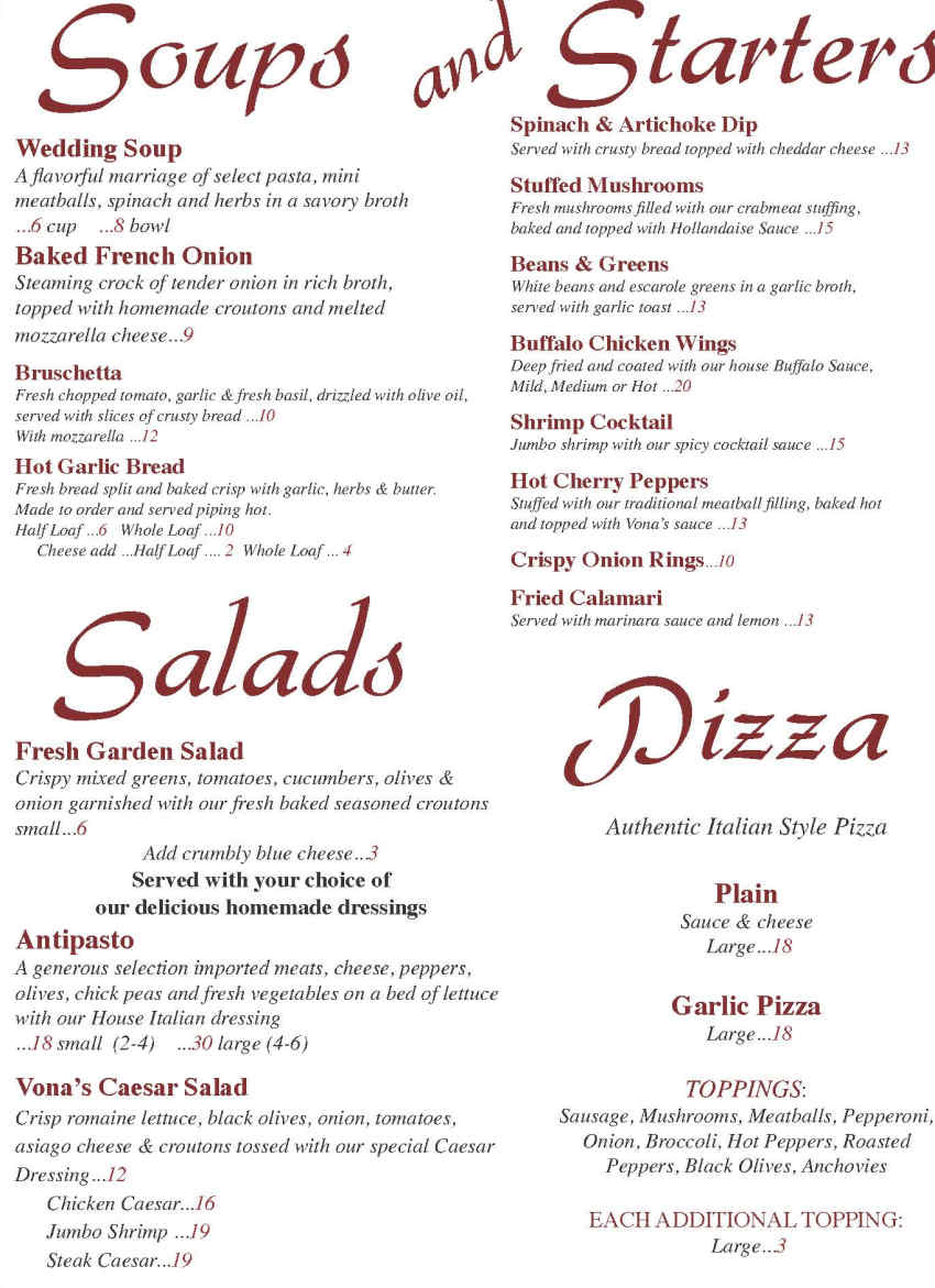 Vona's menu page 1