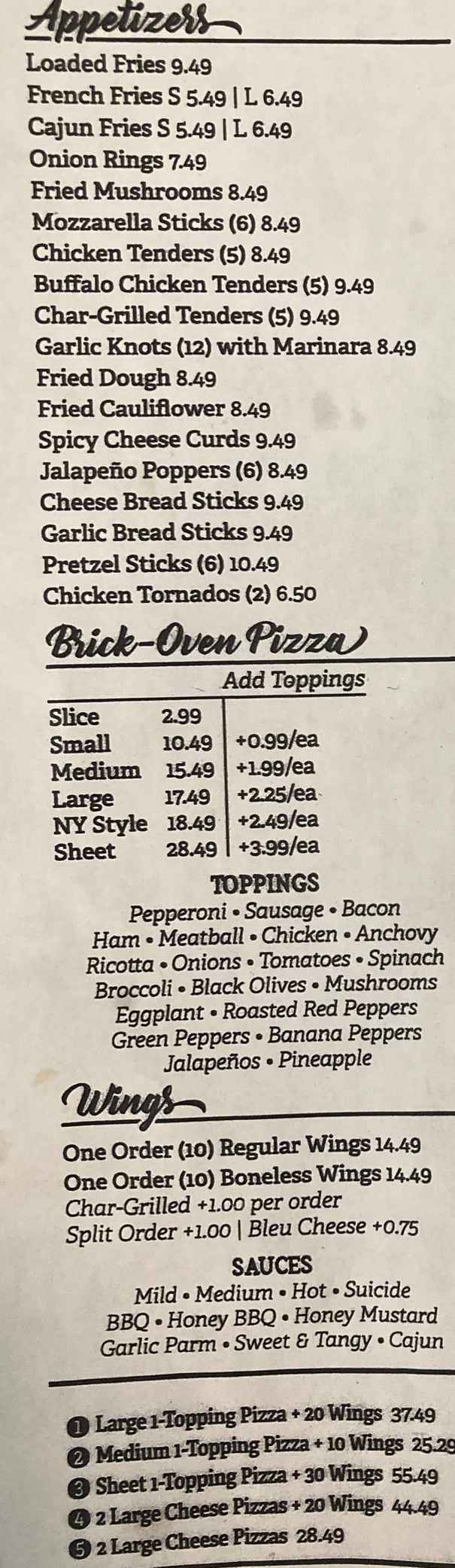 Emeterio's Pizzeria menu page 1