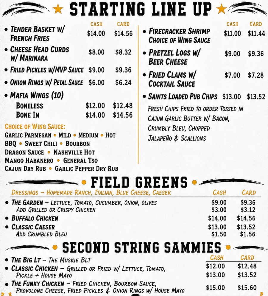 Muskies Sports Bar & Grill menu page 1