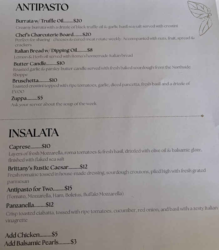 Villaggio Italian Market menu page 1