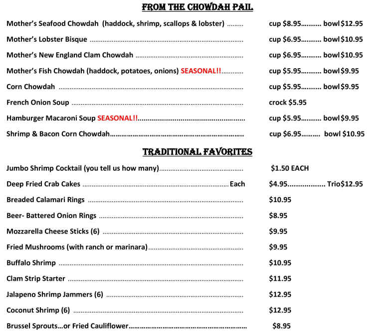 Mainely Lobster & Seafood menu page 1