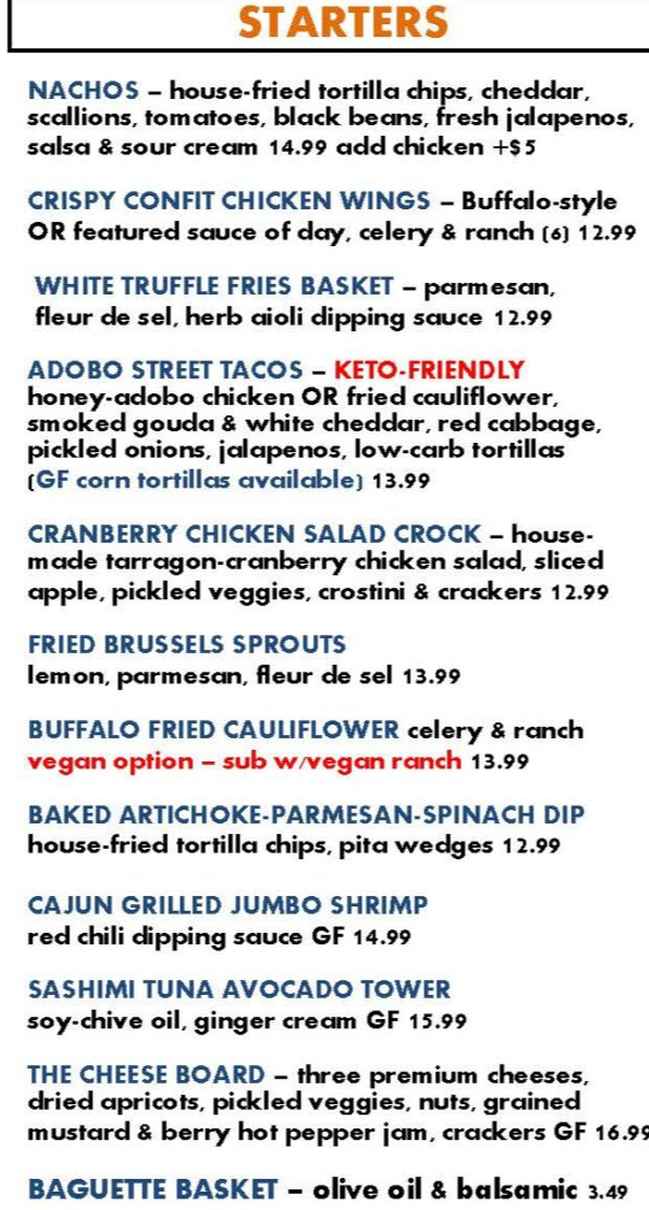 Irises Cafe & Wine Bar menu page 1