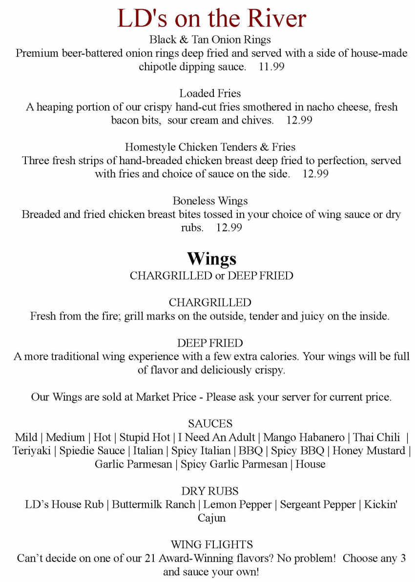 LD's on the River menu page 1
