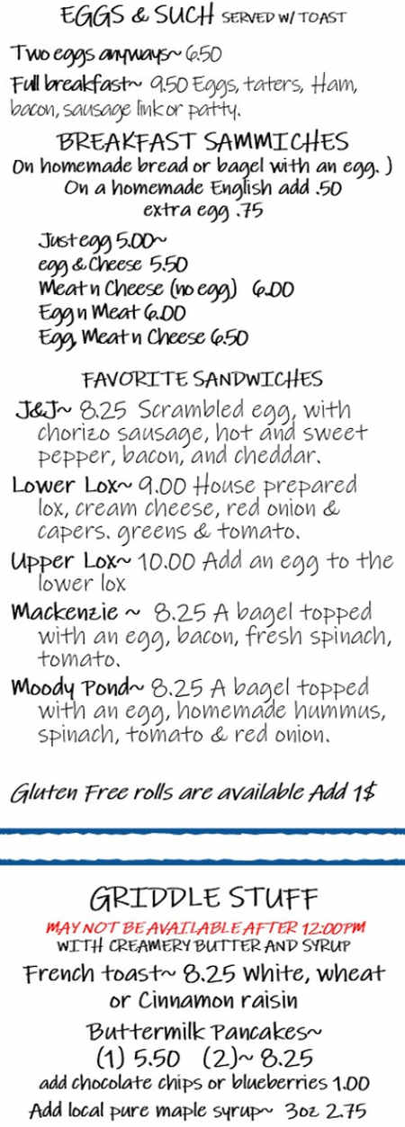 Blue Moon Cafe menu page 1