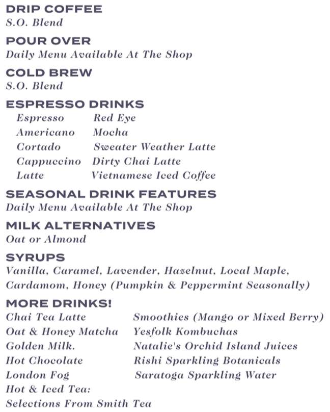 Origin Coffee Co menu page 1