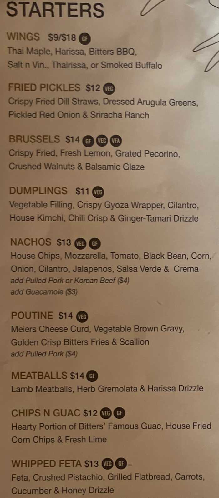 Bitters & Bones menu page 1