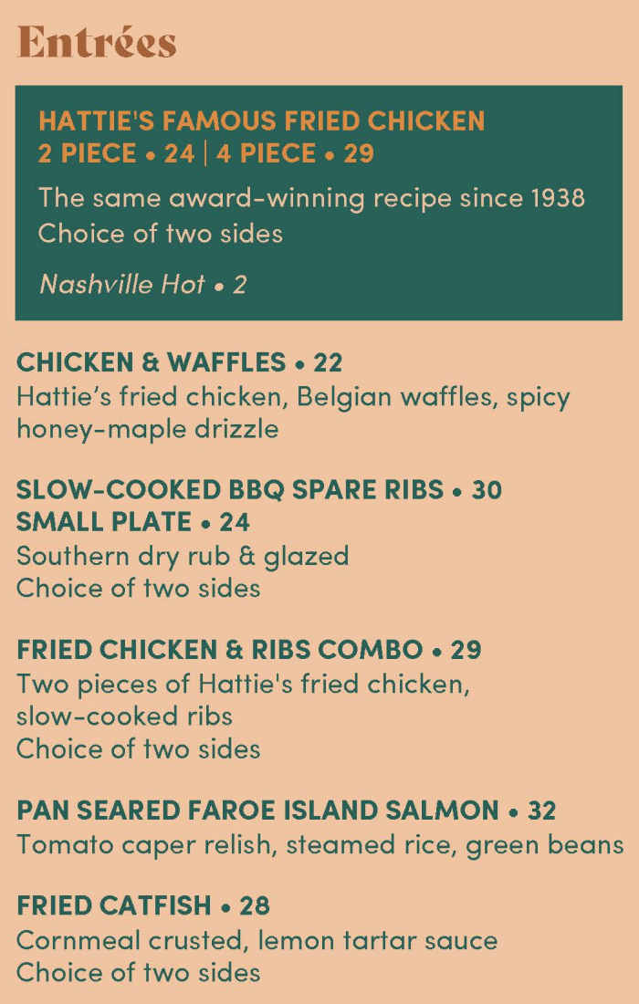 Hattie's Menu, Saratoga Springs, NY