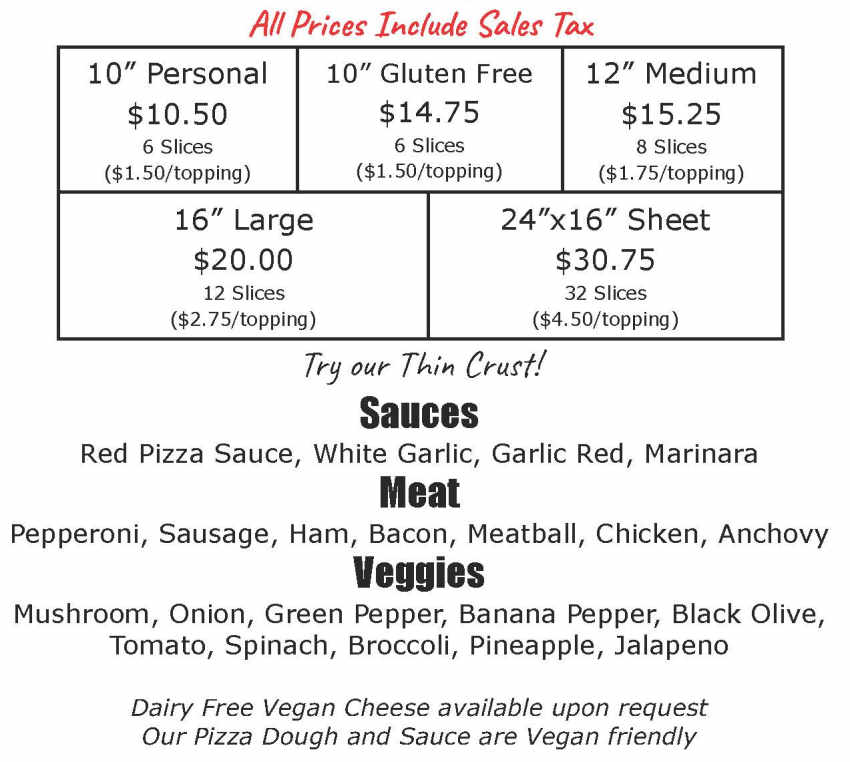 Mike's Pizzeria menu page 1