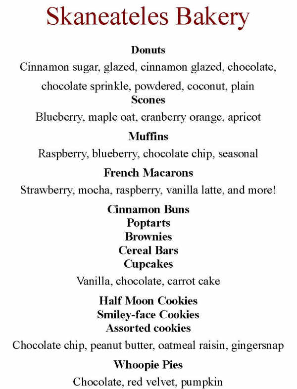 Skaneateles Bakery menu page 1