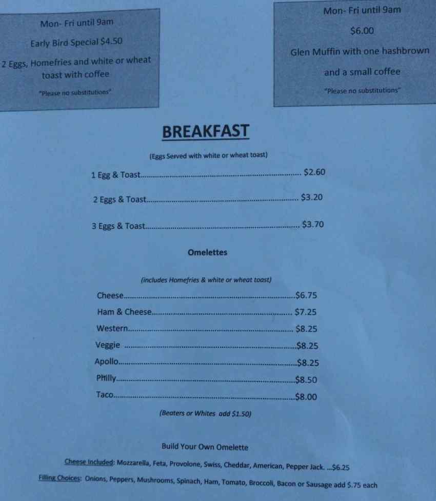 Willow Glen Diner menu page 1