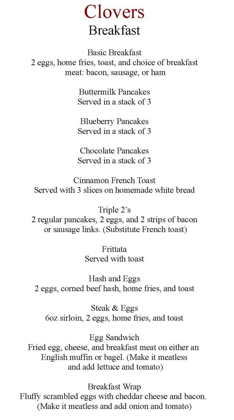 Clover's menu page 1