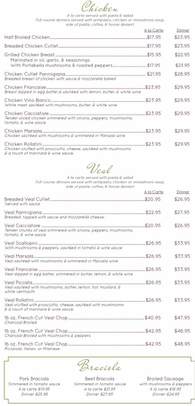 Vito's Ristorante Menu, East Syracuse, NY