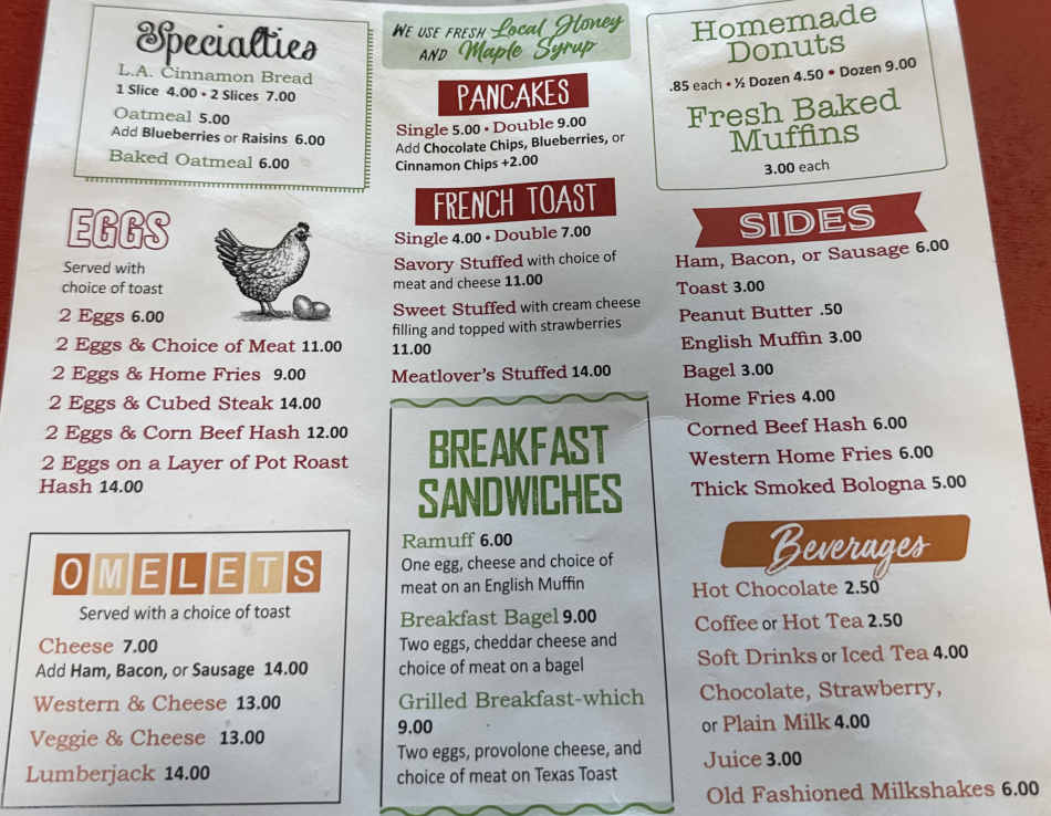 Crossroads Diner menu page 1