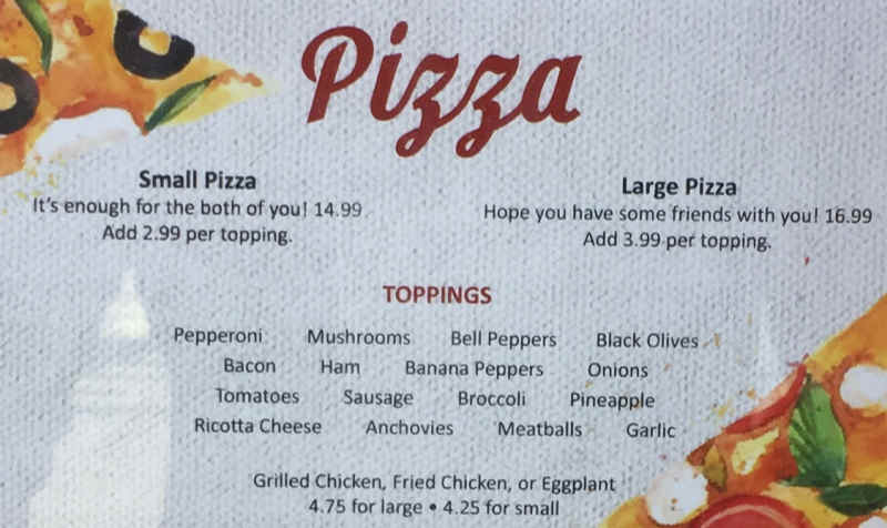 Jerlando's Pizza  menu page 1