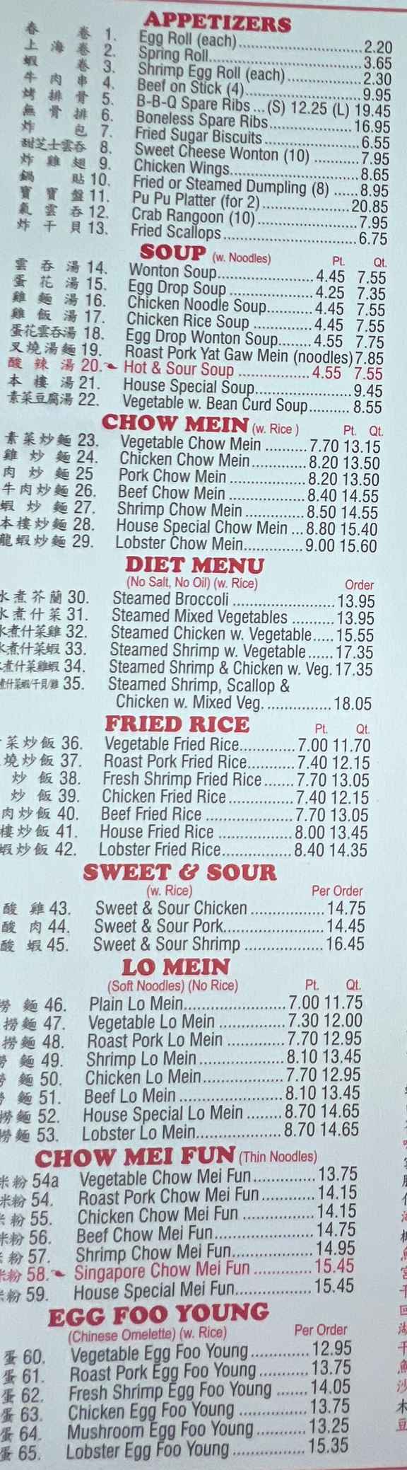 Lucky Star menu page 1