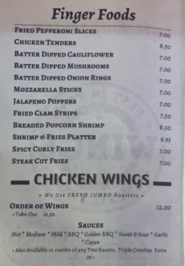 Maria's Tavern menu page 1