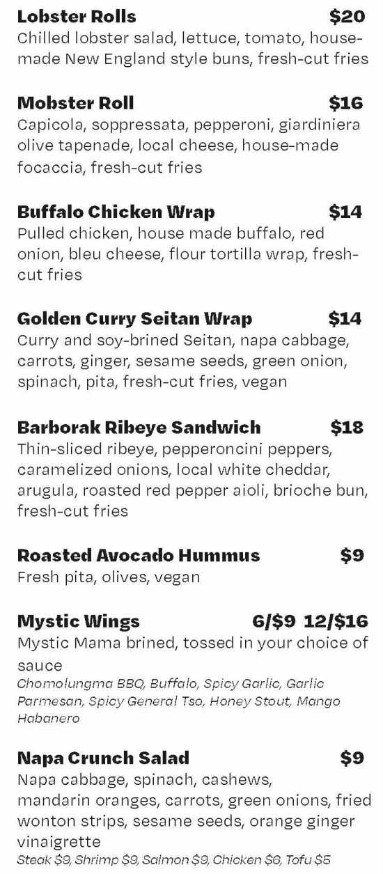 Jackie O's Brewpub menu page 1