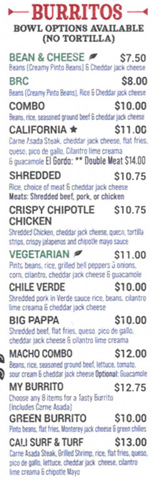 Mamacita's menu page 1