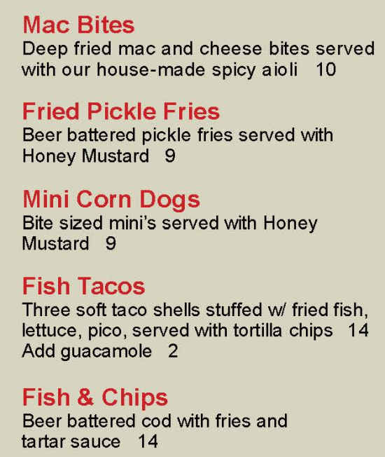 Mac & Joe's menu page 1