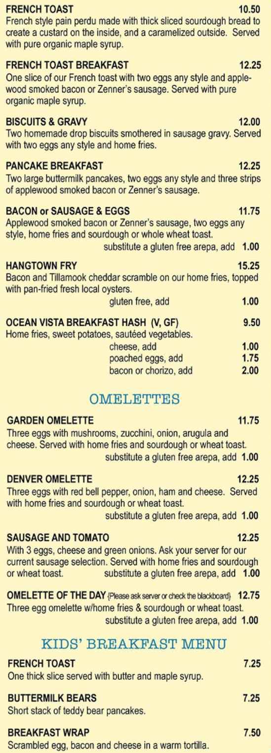 Osprey Cafe menu page 1