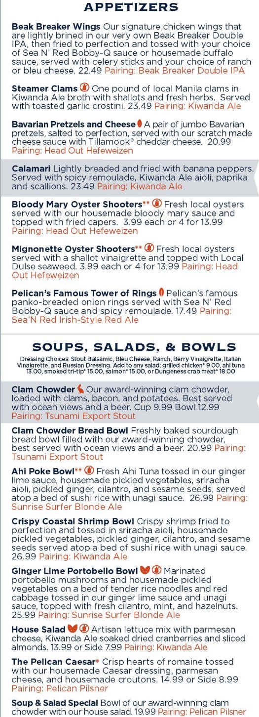 Pelican Brewing menu page 1