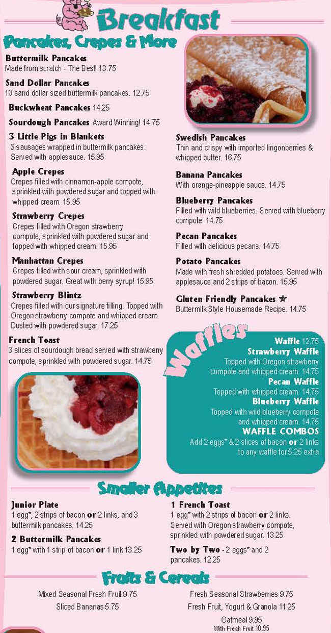 Pig 'N Pancake menu page 1