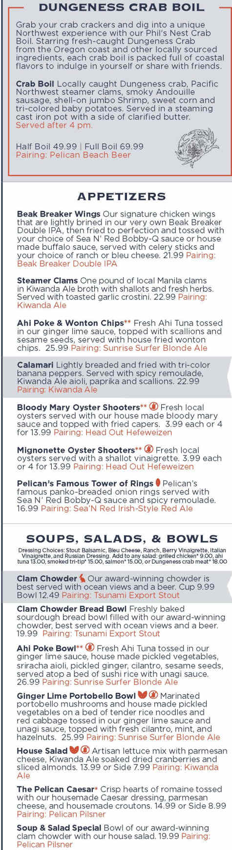 Pelican Brewing menu page 1