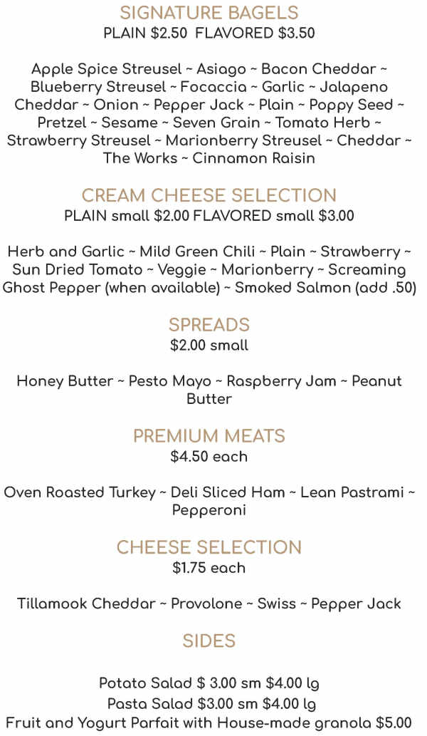 Bagels by the Sea menu page 1
