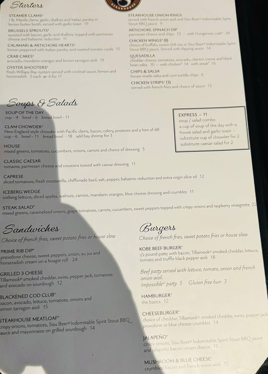 Twisted Fish Steakhouse menu page 1