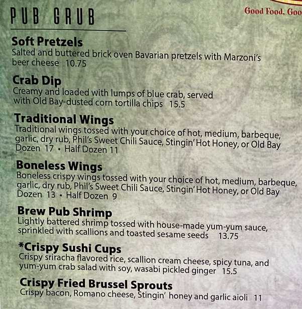 Marzoni's Brick Oven & Brewing menu page 1