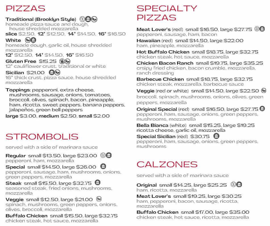 Original Italian Pizza menu page 1