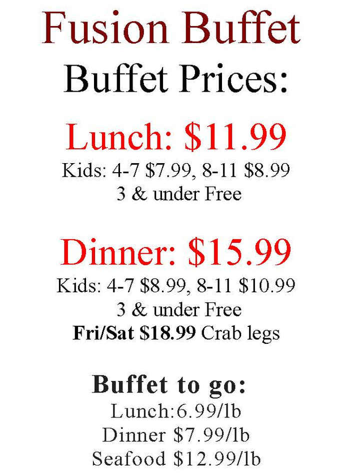 Fusion Buffet menu page 1