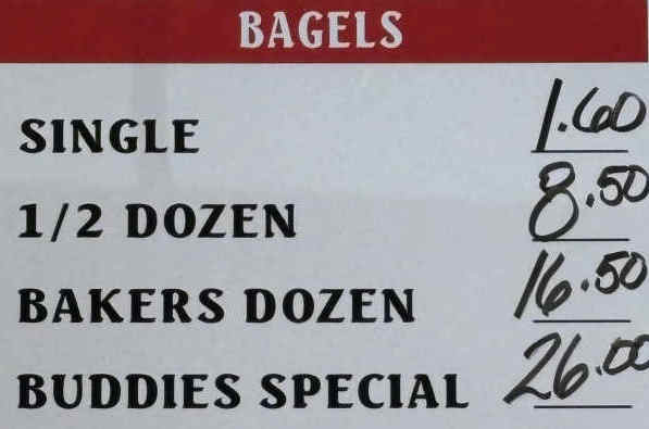 Buddies New York Bagels menu page 1