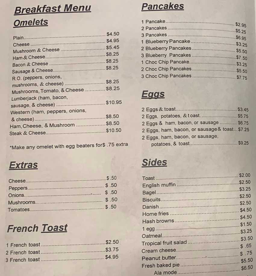 Restless Oaks menu page 1