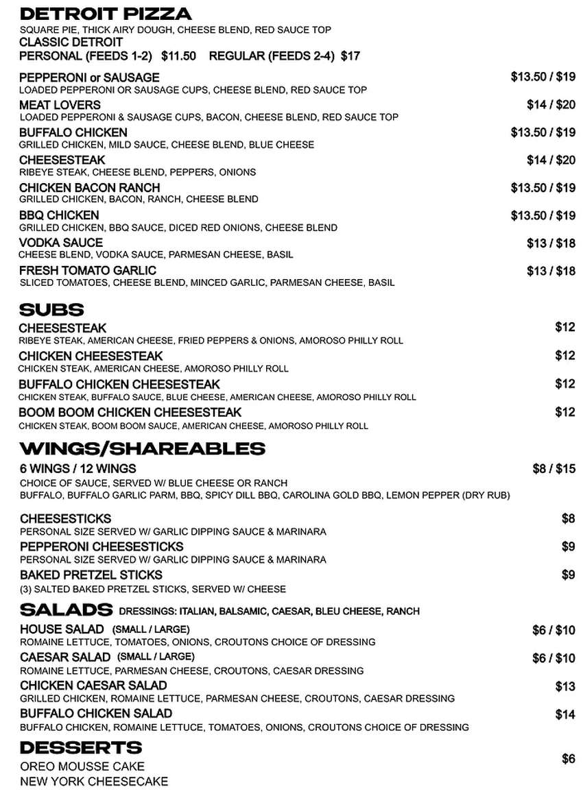 8 Mile Pizza menu page 1