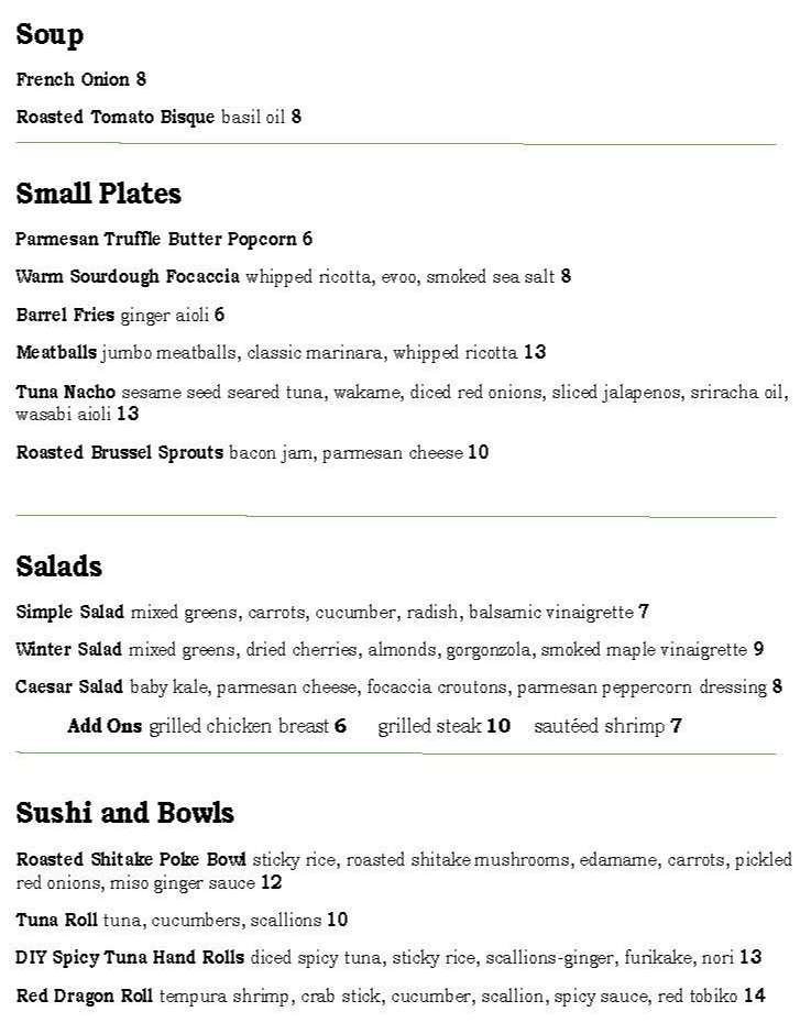 Barrel 135 menu page 1