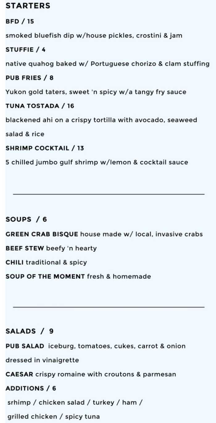 Old Island Pub menu page 1