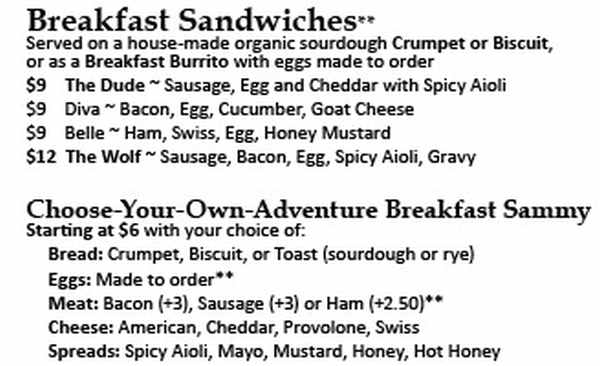 Bougie Coffee Bistro menu page 1