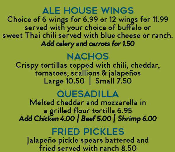 Okatie Ale House menu page 1