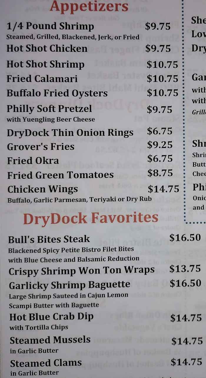 Drydock Menu, Hilton Head Island, SC