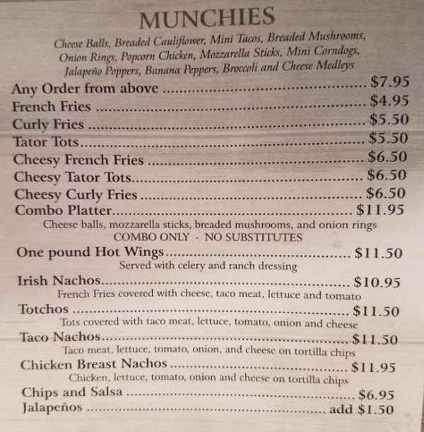 Main Street Pub menu page 1