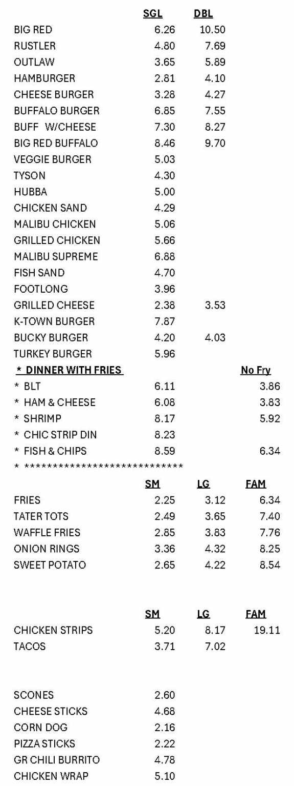 Big Al's Burgers menu page 1