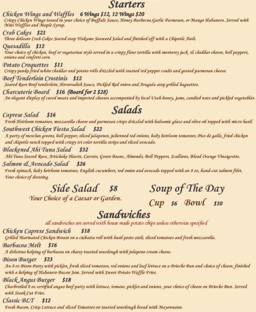 Parry Lodge menu page 1