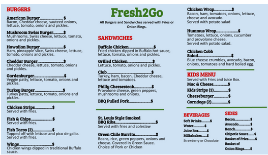 Fresh2Go menu page 1