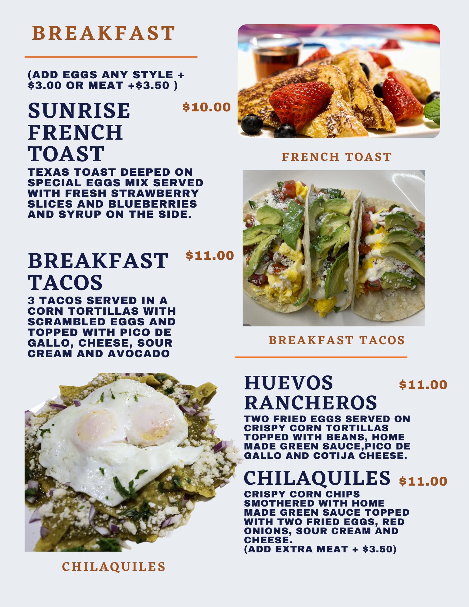 Tey’s Mexican Food menu page 1
