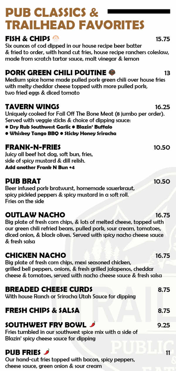 Trailhead Public House & Eatery menu page 1